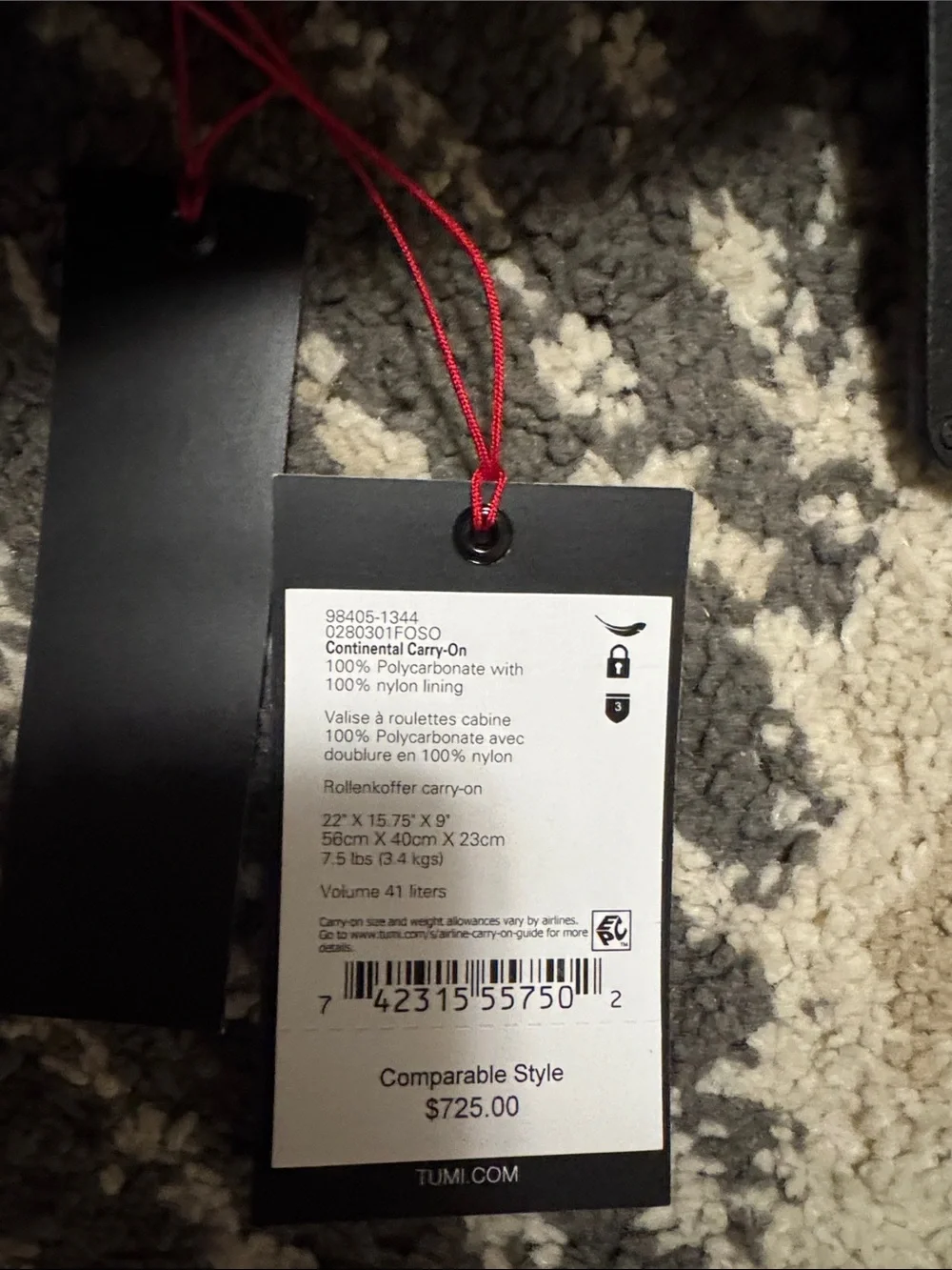 Tumi continental carryon suitcase